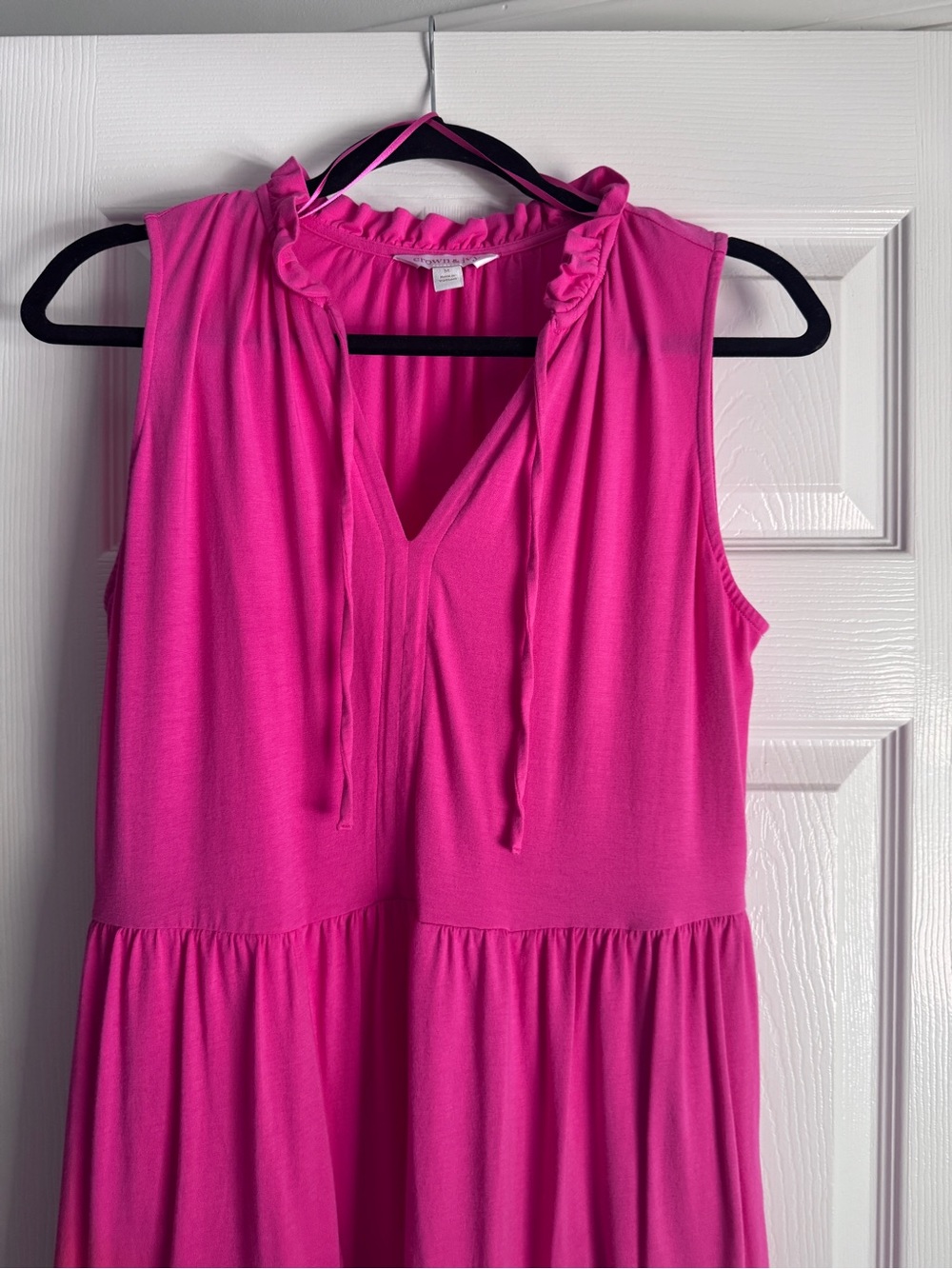 crown & ivy Bright Pink Sleeveless Tiered Maxi Dress Summer Vacation - Picture 2 of 7